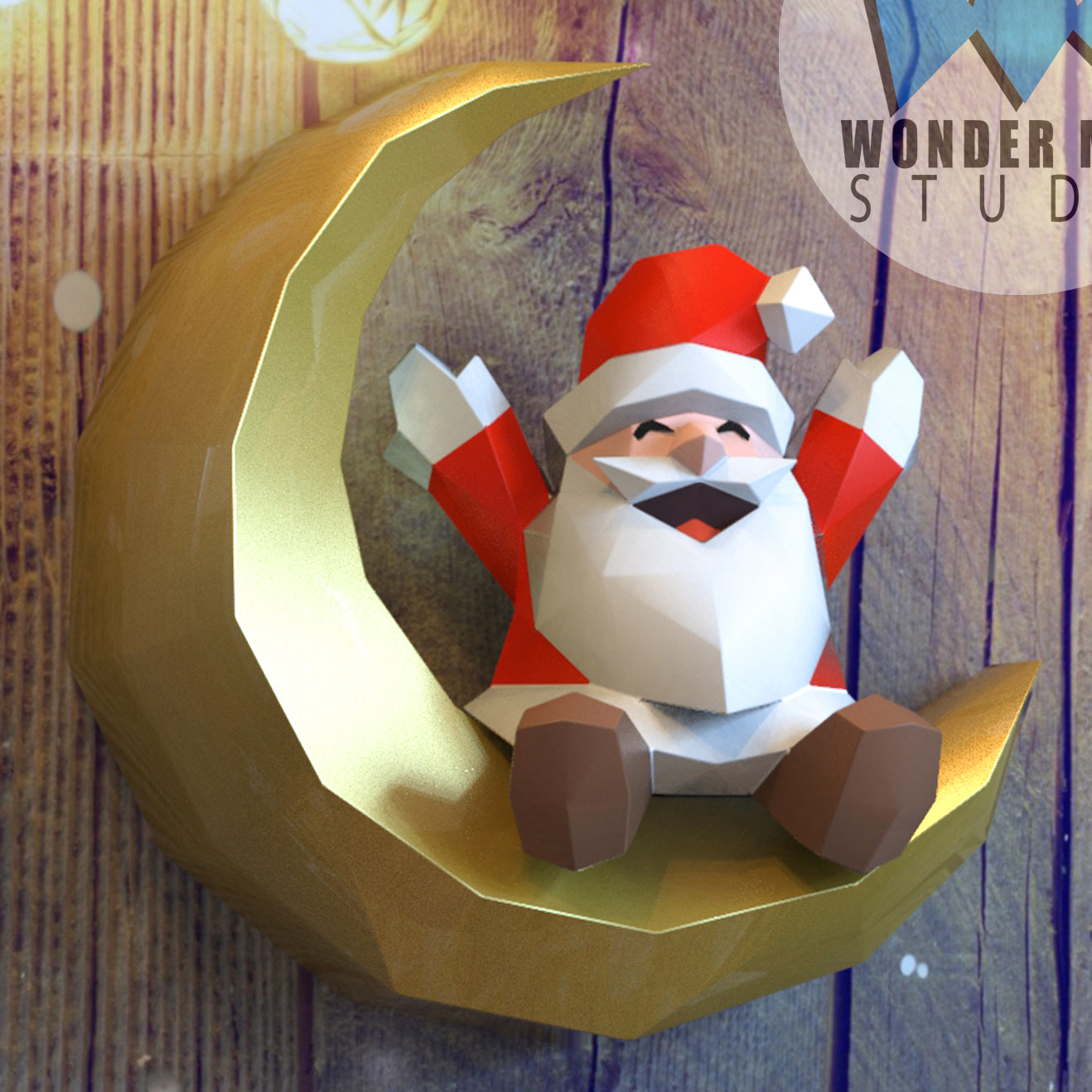 Santa seated on moon
