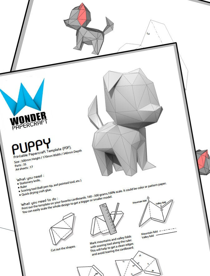 papercraft dog puppy, papercraft, diy papercraft, diy craft, beautiful papercraft, papercraft gifts, low poly dog puppy, paper model dog, dog, paper sculpture puppy, best papercraft design, wonder ming studio, dog gift, pet gift, disney craft