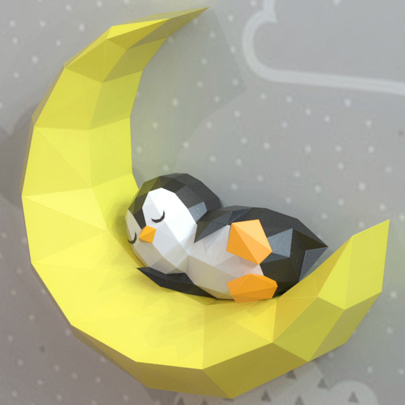 Penguin sleeping on moon
