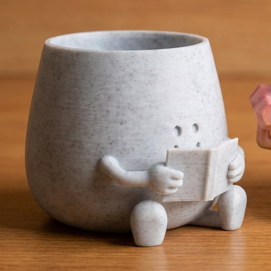 HAPPY FACE READING BOOK PLANTER POT