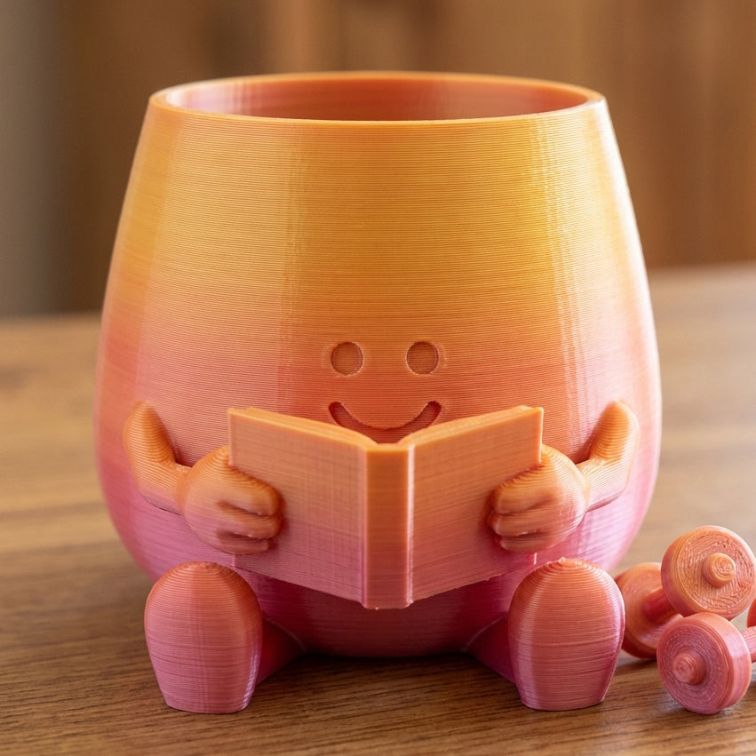 HAPPY FACE READING BOOK PLANTER POT