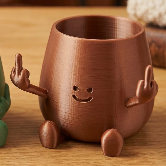 HAPPY FACE MIDDLE FINGER PLANTER POT
