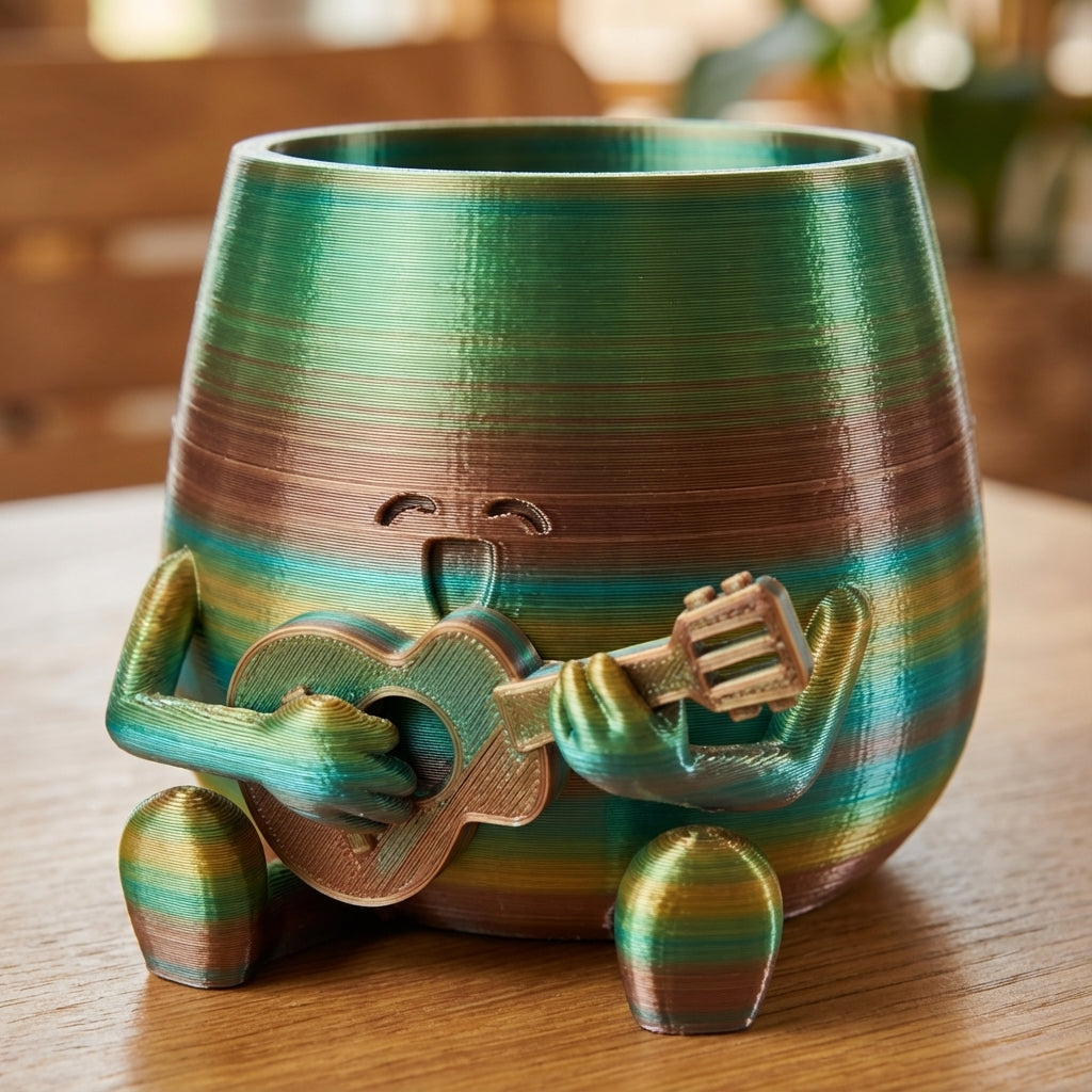 HAPPY FACE GUITAR PLANTER POT