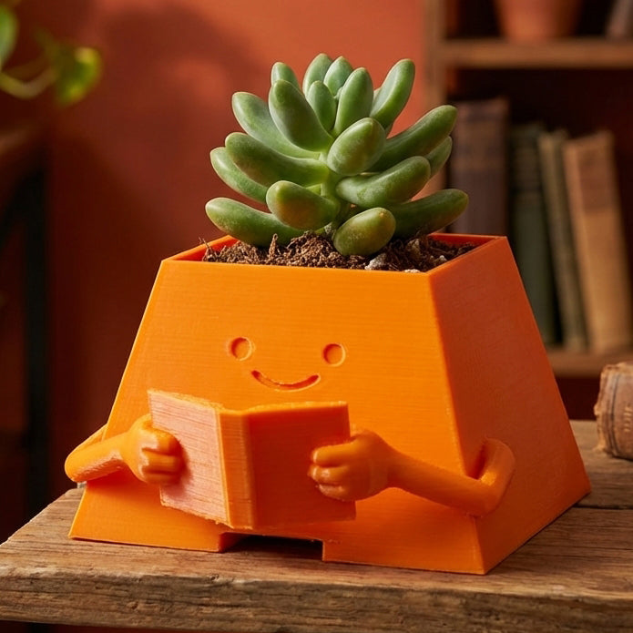 HAPPY FACE BOOK LOVER PLANTER POT