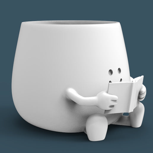 HAPPY FACE READING BOOK PLANTER POT
