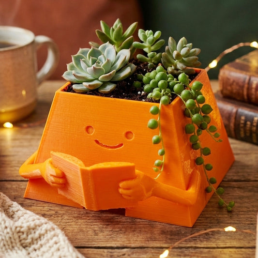 HAPPY FACE BOOK LOVER PLANTER POT