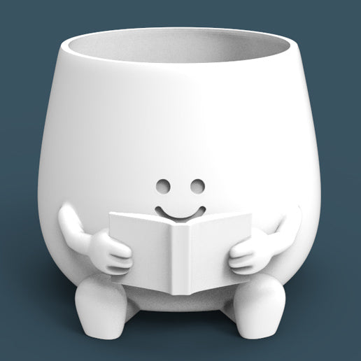 HAPPY FACE READING BOOK PLANTER POT
