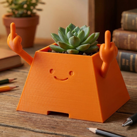 HAPPY FACE MIDDLE FINGER PLANTER POT