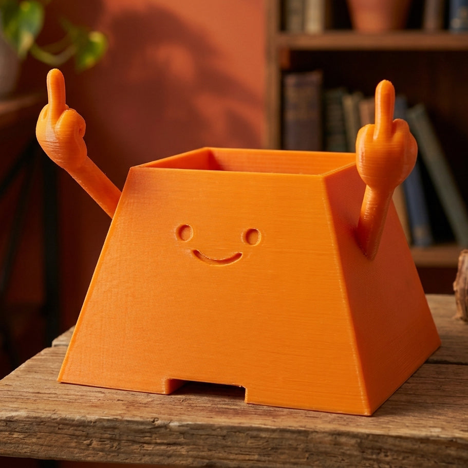 HAPPY FACE MIDDLE FINGER PLANTER POT