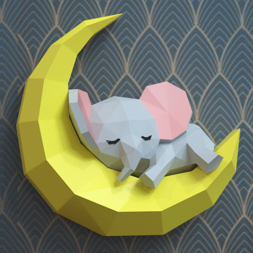 Elephant sleeping on moon