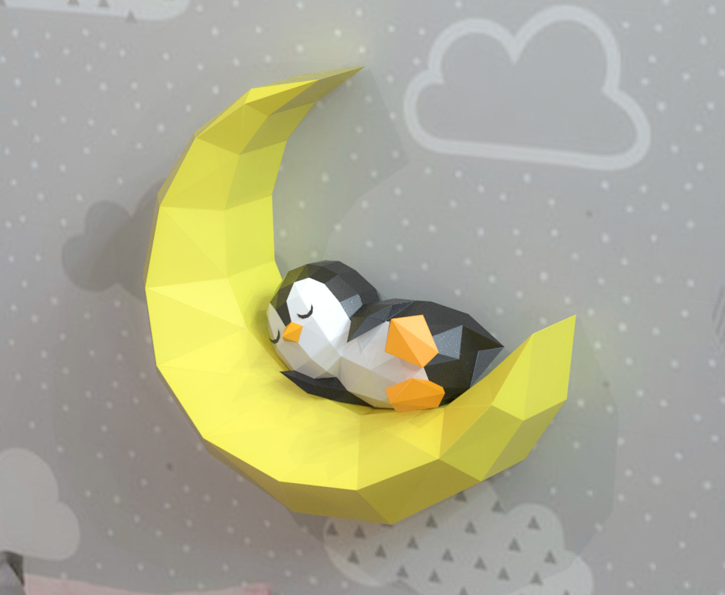 Penguin sleeping on moon