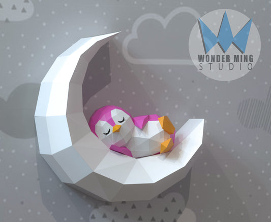 Penguin sleeping on moon