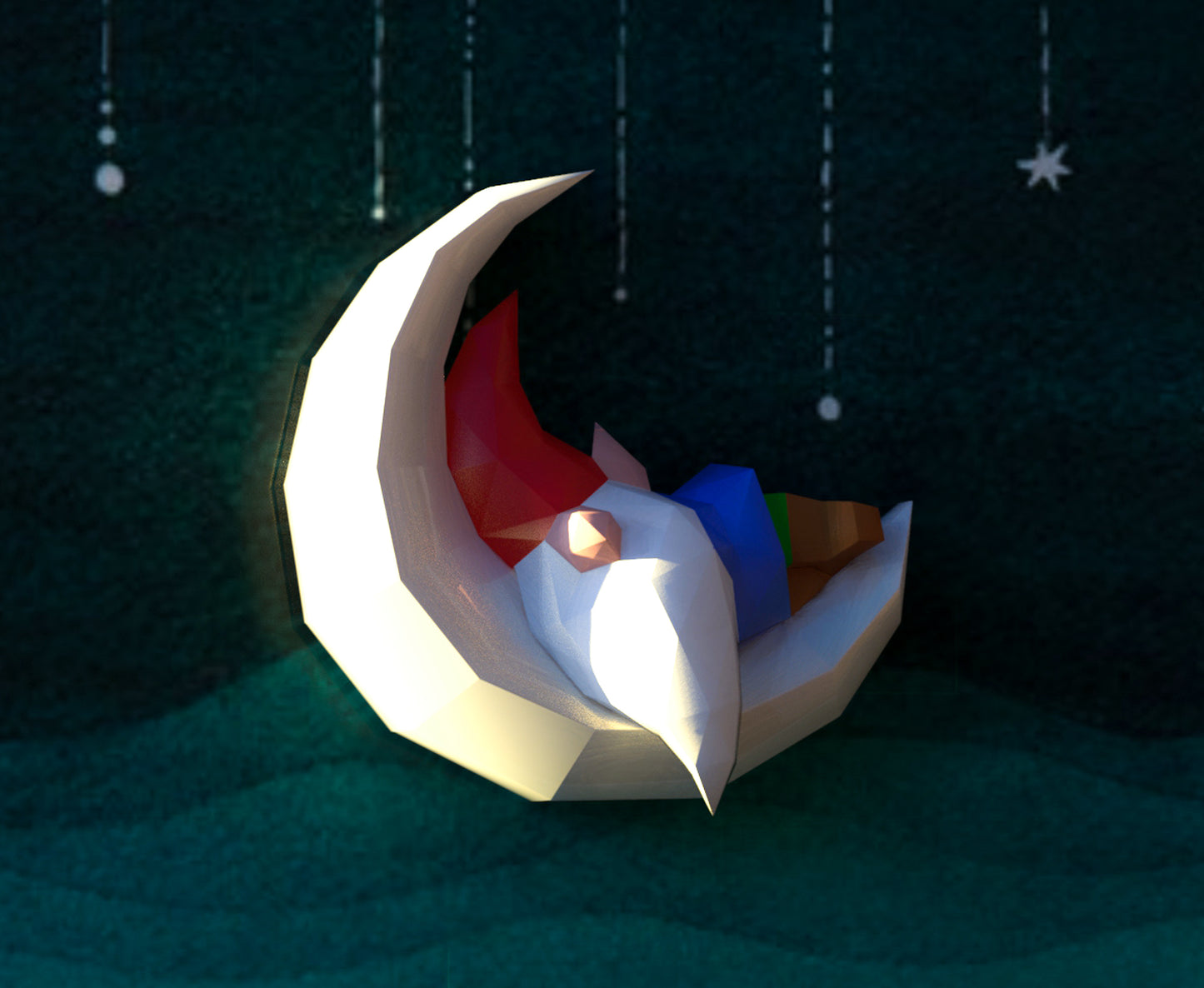 Gnome sleeping on moon
