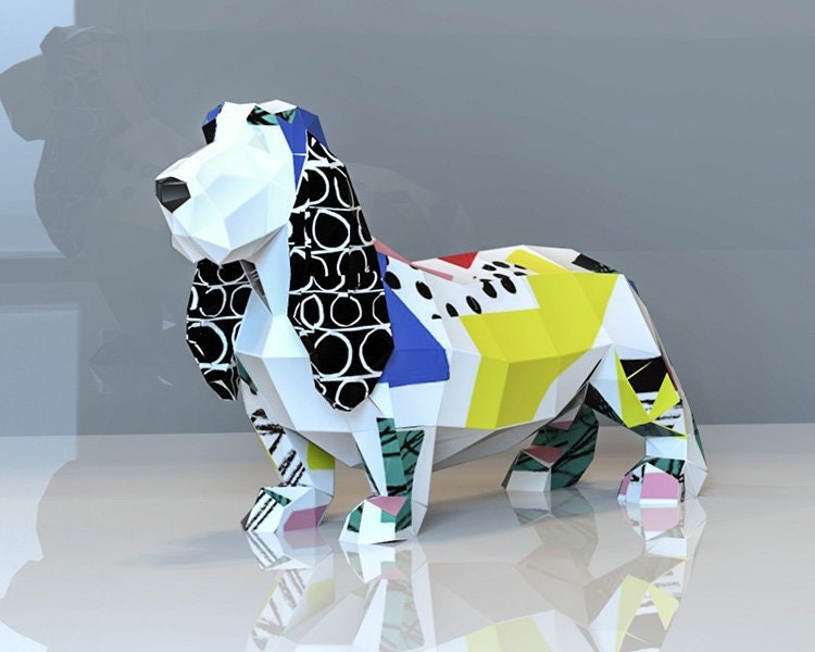 papercraft basset hound, diy papercraft, diy papercraft basset hound, beautiful papercraft, papercraft gifts, low poly dog, paper model dog, dog gift, dogs, disney crafts