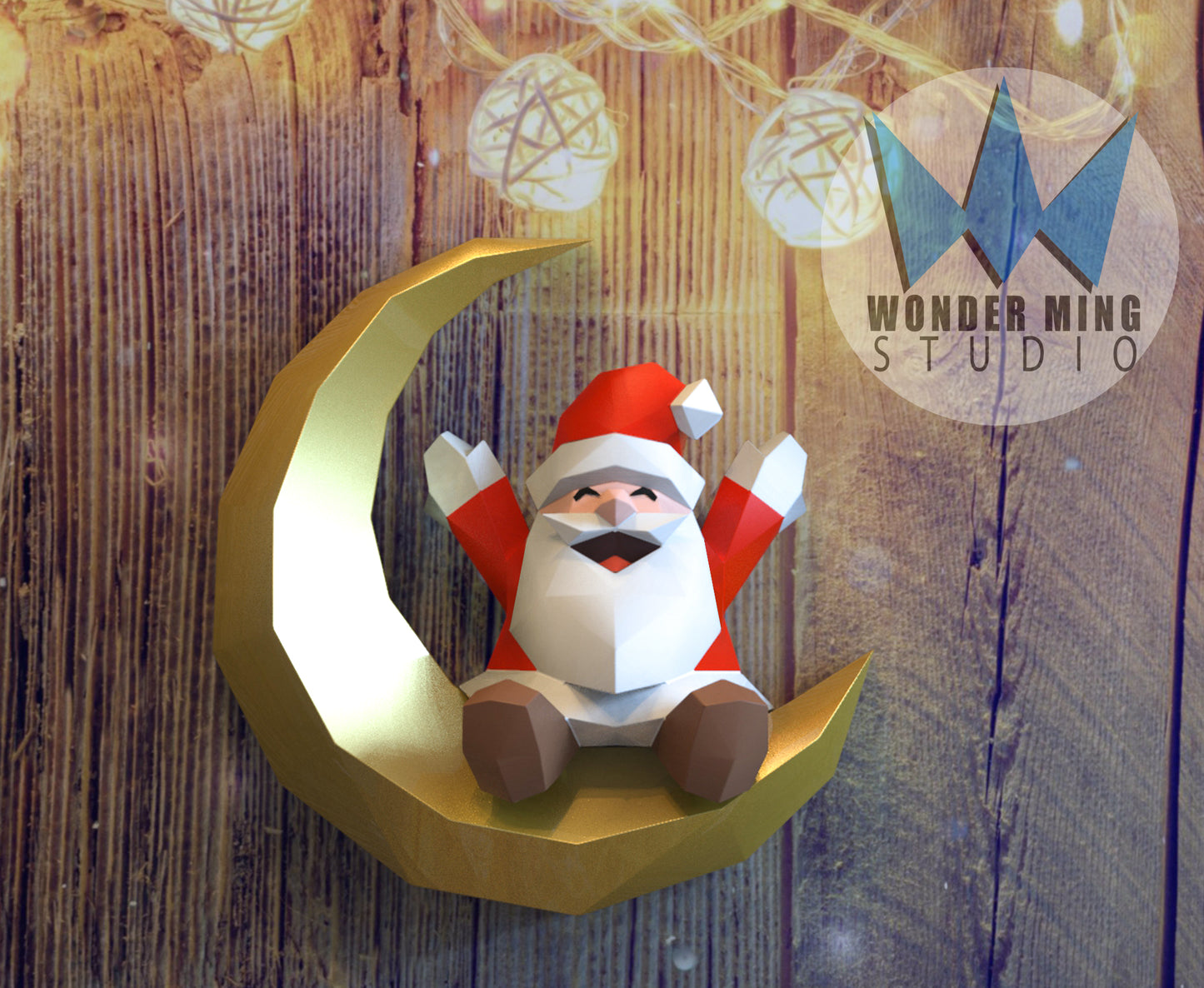 Santa seated on moon